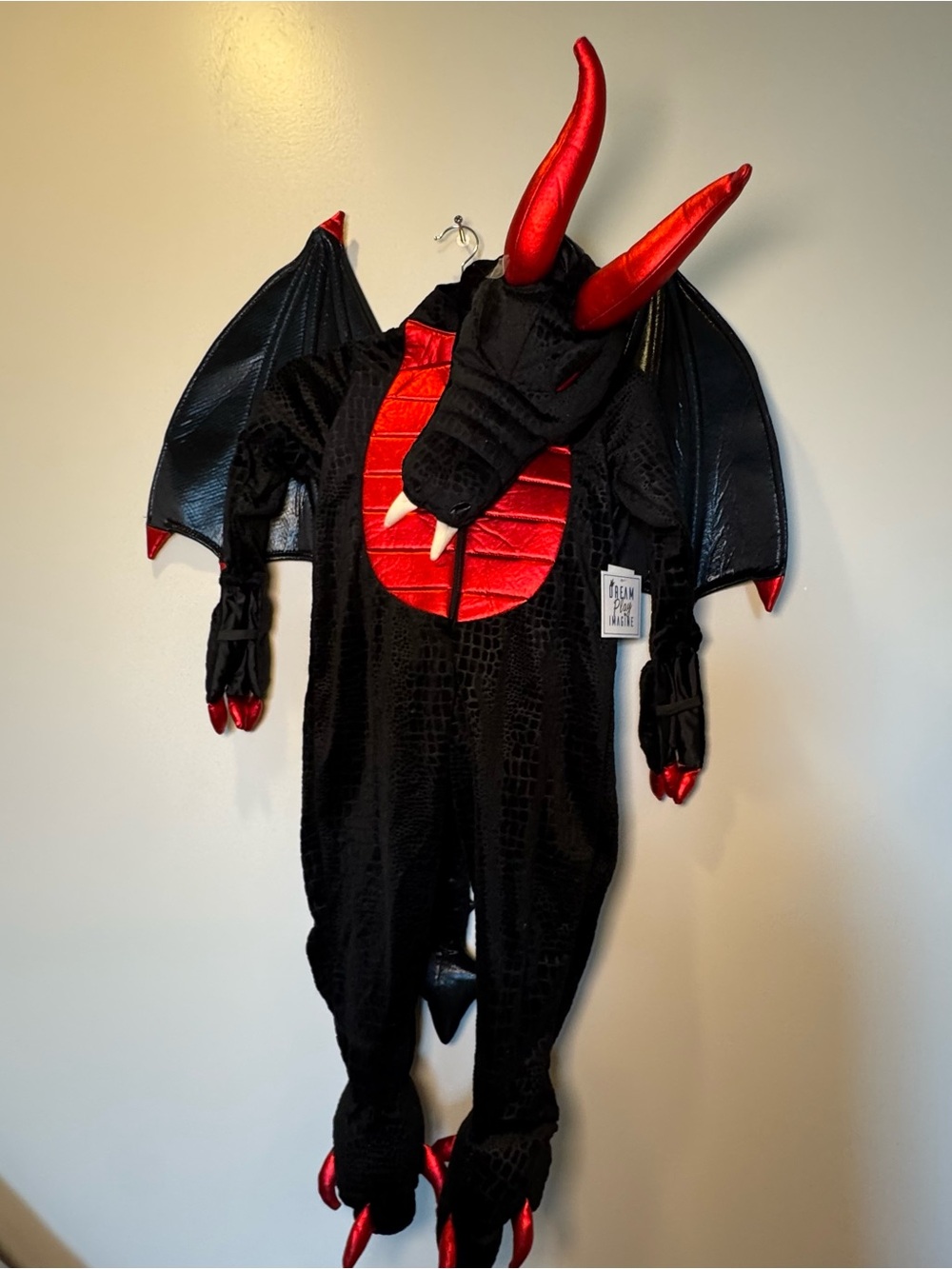 Black & Red Dragon Kids Costume - Hooded Winged Jumpsuit, size 4T, NWT